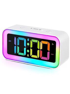 Digital Alarm Clock RGB Display Loud Dual Alarm USB Charger Voice Control